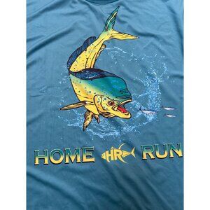 Home Run Fishing Shirt Teal XXXL Polyester Teal Large Fish Print